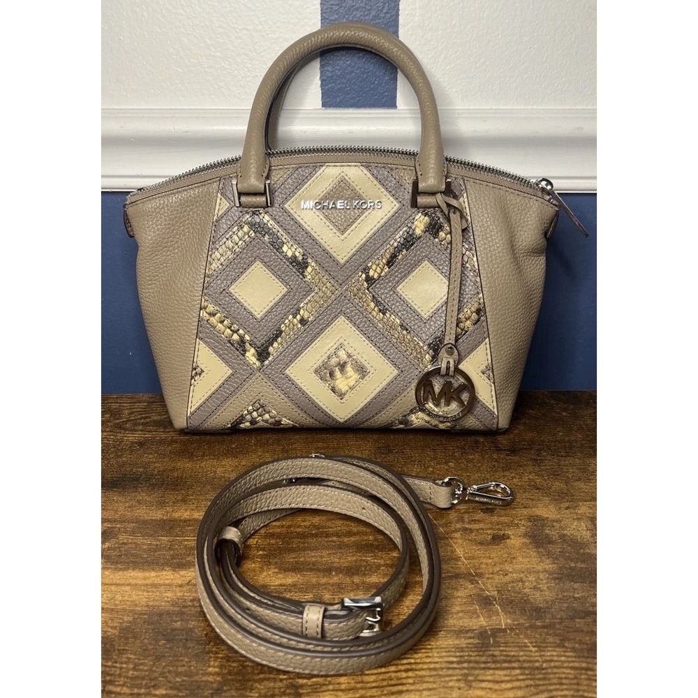 Michael Kors Riley XSmall Embossed Leather Dark Taupe Satchel 35S8SRLS1E